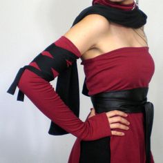 Ninjitsu Gauntlets  Extra-long arm warmers by Eitanya on Etsy Shao Jun, Elodie Yung, Leather Obi Belt, Elektra Natchios, Ninja Hoodie, Hoodie Scarf, Sneak Attack, Black Ties