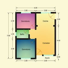 the floor plan for an apartment with three different rooms and two separate areas to each other