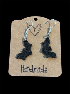 Handmade micro crochet bat drop earrings. These are made with thread and stainless steel findings. Perfect finishing touch for those Halloween outfits Crochet Bat, Micro Crochet, Bat Halloween, Halloween Bats, Halloween Outfits, Handmade Crochet, Favorite Jewelry, Jewelry Earrings Dangle, Etsy Earrings