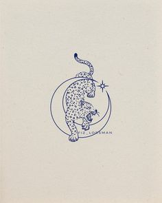 a drawing of a leopard on top of a circle with a star in it's mouth