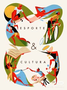 an advertisement for the sport and cultural festival in portugal, with people playing around it