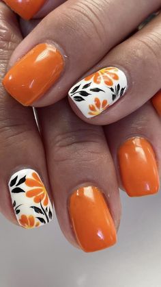 Non Floral Nail Designs, Fall Gel Nails, Fall Nail Art Designs, Fall Nail Art, Short Nail Designs, Dipped Nails