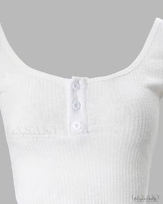 Lasaky - U-Neck Button-Down Cropped T-Shirt Casual Fitted Henley Neckline Top, White Henley Neckline Top With Buttons, White Crew Neck Top With Buttons, White Henley Neckline Top For Spring, Cotton Ribbed Top With Henley Neckline, White Henley Top With Button Closure, White Henley Neckline Top With Button Closure, Casual Ribbed Top With Henley Neckline, Crew Neck Cotton Top With Buttons