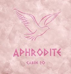 the logo for aphrodite cabin 10 is shown on a pink background