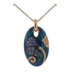 La Nouvelle Bague Gold Diamond Sapphire Enamel Pendant Necklace Oval Pendant, Rose Gold Necklace, Sapphire