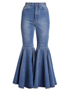 Cut from cotton-blend denim, Alaïa's Crinoline jeans feature a high rise and bell bottoms. Five-pocket style Zip fly Button closure Bell bottoms 99% cotton/1% polyurethane Dry clean Made in France SIZE & FIT Rise, about 12" Inseam, about 30" Model measurements: 5'10" tall Model is wearing a US size 4 | Alaia Crinoline Cotton-Blend Bell-Bottom Jeans Designer Jeans For Women, Designer Jeans, Flared Jeans, Fit N Flare Dress, Moda Operandi, Bell Bottoms, Kids Bedroom, High Waist Jeans, Flare Dress