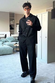 Corduroy Polo Outfit, Men’s All Black Formal Outfit, Black Thrifted Outfits, 2023 Fits Men, Casual Office Wear Men, Outfit Inspo Men Aesthetic, Prada Monolith Loafers Outfit Men, Arctic Monkeys Concert Outfit Men, Italian Male Fashion