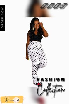 Streetwear High Waist Pleated Stacked Polka Dot Pants Summer Stretch Polka Dot Bottoms, Chic High Waist Polka Dot Bottoms, Fitted Polka Dot Casual Bottoms, Chic Fitted Polka Dot Pants, Chic Polka Dot Fitted Pants, Fitted Polka Dot Chic Pants, Chic Polka Dot Long Pants, Polka Dot Pants, 1 Million