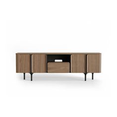 the sideboard is made out of wood and has black legs