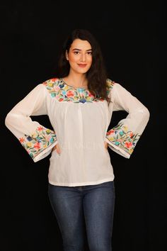 A stunningly marvellous Kurti. This kurti features intricate Kashmir aari embroidery on neckline and sleeves.- - - - - - - - - - - - - - - - - - - - Product Details- Condition: Brand New (made to order)- Brand: Glancia by Angad Creations- Style: Tunic Top- Fabric: Monga Cotton- Base Colour: White- Embroidery: Kashmiri Thread Embroidery- Embroidery Colour: Multi-Color- Standard Length: 27" (69 cm) approx. | Can be Customized - Care Instructions: Dry Clean Only**If you want the top to be shorter o Western Party Wear, Full Bedding, Silk Thread Embroidery, Bohemian Jackets, Aari Embroidery, Hippie Tops, Bohemian Women, Thread Embroidery, Embroidered Jacket