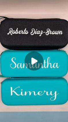 three personalized pencil cases with name on them