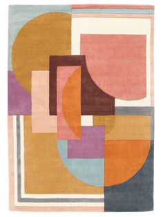 an abstract rug with various colors and shapes