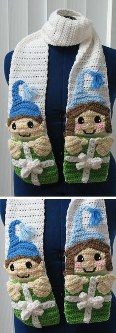 crocheted hat and scarf made to look like football players