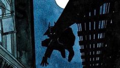 an image of a batman flying in the air over buildings and skyscrapers at night