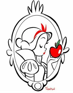 an image of a cartoon character holding an apple in front of a mirror with the word,