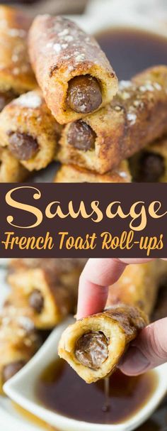 sausage french toast roll ups with chocolate sauce