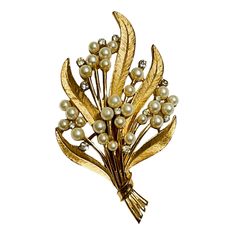 Vintage Crown Trifari Brooch Faux Pearl Rhinestone Leaf Spray Alfred Philippe | eBay Trifari Brooch, Vintage Crown, Crown Trifari, Costume Jewelry, Faux Pearl, Antique Jewelry, Brooch Pin, Vintage Antiques, Vintage Jewelry