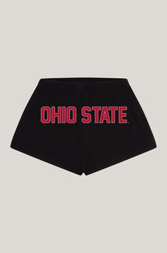 Basic booty shorts with elastic waistband and side pockets. Printed logo on the back. About the Style: 95% Cotton, 5% Spandex Sits on the hip. Option to fold waistband Screen Print logo Ohio State Apparel, Soffee Shorts, Ohio State Outfit, College Gameday Outfits, Gameday Outfits, Soffe Shorts, Ohio State University, Gameday Outfit, Ohio State