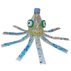 a plastic bottle shaped like an octopus with googly eyes