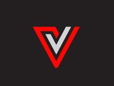 the letter v is made up of red and white stripes on a black background,