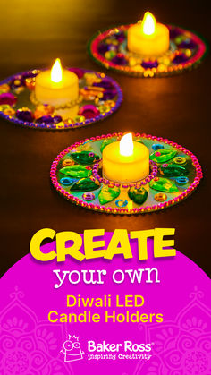 two diwali lighted candles with the words create your own on it and an image of