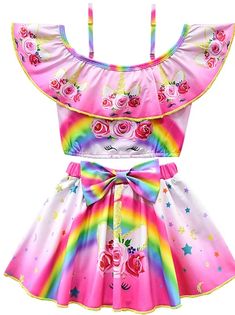 Rainbow Swimsuit, Unicorn Cartoon, Rose Flower Print, Unicorn Fashion, Cheap Swimwear, Rash Guard Swimwear, Rainbow Bow, Costume Ball