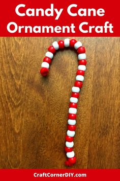 the candy cane ornament craft is made with red, white and blue beads