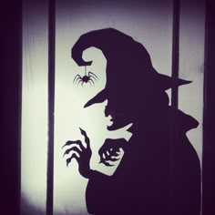 the shadow of a man in a hat and top hat with a spider on it