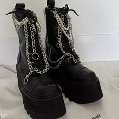 Pre-Owned In Excellent Condition. Original (Japanese) Size Retailed For $1900+ Authenticity Guaranteed. Japanese Size 25.5 Which Converts To 9.5 Us Or 40 European. Pearl Chains, Junya Watanabe, Pearl Chain, Black Boots, Bootie Boots, Ankle Boots, Women Shoes, Collage, Chain