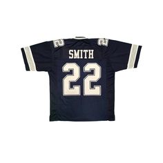 Emmitt Smith Unsigned Custom Blue Football Jersey This is a custom jersey and was not manufactured by or in any manner associated with any professional sports league or manufacturer. This custom jersey carries no professional sports league designation. The item is intended to be an autographed collectible. Reference of team in the title is to allow the purchaser a point of association. The custom jersey displays the name and number of the player. This item in no way is affiliated with or connect Blue Football Jersey, Emmitt Smith, Jersey Display, Sports Organization, Blue Football, Custom Jerseys, Football Jersey, Football Jerseys, Grey And White