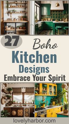 27 Stunning Boho Kitchen Designs That Will Inspire You No Reno Kitchen Makeover, Kitchen Cabinet Color Ideas Boho, Boho Backsplash Kitchen, Boho Kitchen Cabinets, Eclectic Kitchen Bohemian, Bohemian Kitchen Ideas, Colorful Boho Kitchen, Kitchy Kitchens, Boho Kitchen Design