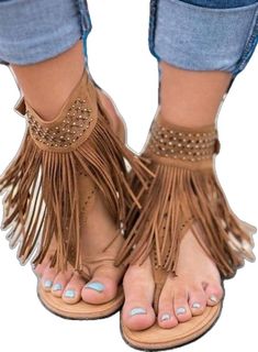 Fringe Shoes, Tassel Sandals, Boho Shoes, Trendy Boots, Chic Sandals, Leather Thong Sandals, Rhinestone Heels, Suede Tassel, Summer Boho