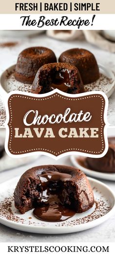 chocolate lava cake on a plate with the title overlay