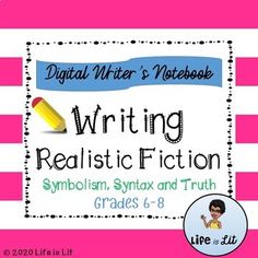 a pink and white striped book cover with the words writing realistic fiction