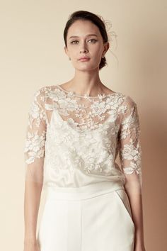 Style: HILARY French Metallic Lace Appliqué Top Reception Outfits, Wedding Options, Applique Top, Lace Dress Styles, Half Sleeve Tops, Silk Camisole