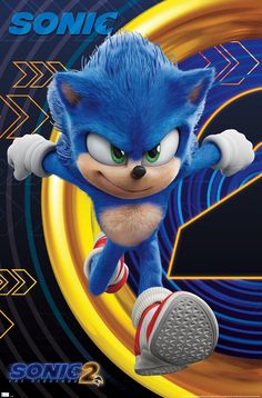 sonic the hedgehog character is jumping in front of an abstract background