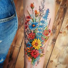 Bold Wildflower Tattoo Design Pack English Garden Tattoo, Tattoo With Dragonfly, Mountain Tattoos, Vegas Tattoo, Tattoos To Cover Scars, Garden Tattoo