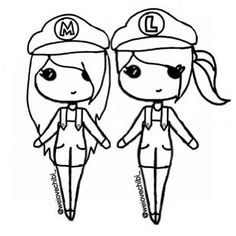 two cartoon girls with hats on their heads and one is holding the other's hand