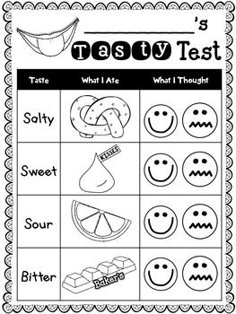 a printable activity sheet for teaching about taste