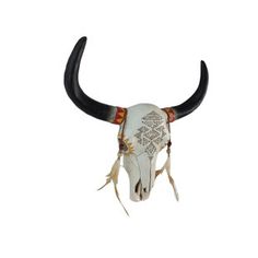 an animal skull with long horns on it's head is shown against a white background