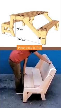 two pictures showing how to build a bench and step stool for the back of a chair