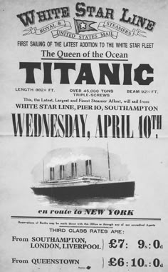 an old poster advertising a white star line event in the united states, dated on it