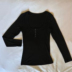 This Item Is Tagged As A Small, However I Listed It As A Medium As The Fit Resembles A Medium. Never Worn, Only To Try On. Casual Black Tops With Button Closure, Black Casual Tops With Button Closure, Black Everyday Shirt For Fall, Black Shirt For Everyday Fall Wear, Everyday Tops With Buttons, Basic Solid Button-up Top, Basic Solid Color Button-up Tops, Black Tops With Button Closure For Fall, Casual Black Tops With Buttons