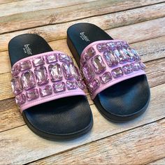 Botkier Freda Crystal Slide Sandal Nwot Never Worn, Perfect Condition. Tag Isn't Attached, But Stickers Under Shoes Are. Size: 7 In Womens Color: Black And Purple Please Review Photos For Wear And Condition. Smoke Free Home *Box Isn't Included* Insert Some Definite Glam Into Your Everyday Life With This Pair Of Slide Sandals That Sparkle In Rows Of Oversized Crystals Features: Oversized Crystals Synthetic Upper, Lining And Sole Imported Women's Shoes Purple Synthetic Slides With Round Toe, Purple Synthetic Slides For Summer, Purple Slip-on Slides For Summer, Purple Synthetic Slides For Spring, Spring Purple Synthetic Slides, Purple Slip-on Beach Slides, Purple Slip-on Slides For Beach, Purple Slip-on Slides For The Beach, Purple Slip-on Sandals For Summer