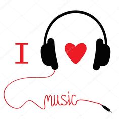 i love music with headphones and a red heart on the white background stock photo