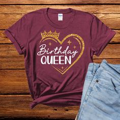 Visit our website (www.wilsondesigngrp.com) The Birthday Queen with heart and crown T-shirt is the perfect gift for any birthday celebration. This versatile shirt comes in a variety of colors, allowing you to choose the perfect one for the birthday girl. Made with high-quality materials, this T-shirt is comfortable and durable, making it a great addition to any wardrobe. Not only is this T-shirt a great gift, but it's also perfect for wearing to a birthday party. The heart and crown design adds Matching Birthday Shirts, Family Birthday Shirts, Queen Tshirt, Roblox Shirt, Birthday Party Shirt, Birthday Tshirts, Birthday Boy Shirts, Crown Design, Heart Shirt