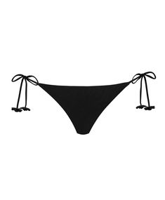 Classic tie-side bikini bottoms that stay in place all day. This simple black bikini bottom features crochet flower details at the tie ends for an added touch of fun while ensuring a secure fit that's tailored for you. Black Swimwear With Side Ties For Beach, Black Swimwear With Side Ties For Poolside, Black Tie-side Swimwear With Side Ties, Adjustable Black Beachwear Bottoms, Adjustable Black Tie-side Bottoms, Black String Tie Swimwear For Beach, Crochet Flower, Crochet Flowers, Crochet