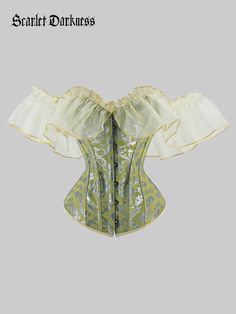 Women Victorian Gothic Corset Jacquard Satin Lace Bustier Victorian Corset Aesthetic, Cool Corsets, Corset Looks Outfit, Corset Outfit Drawing, How To Style A Corset Top, Corset Shapes, Green Corsets, Corset Types, Vintage Corset Outfit