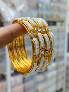 Gold Plated Pearl Chudi Bangle Set Wedding Jewelry Set, Pearl Bangle, Bollywood Style, Bridal Bracelet, Bangle Set, Wedding Jewelry Sets, Bollywood Fashion, Jewelry Set, Bangle Bracelets