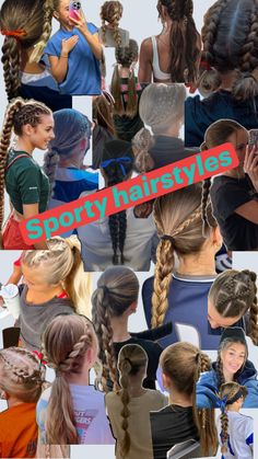 the collage shows many different types of braids and ponytails in various styles